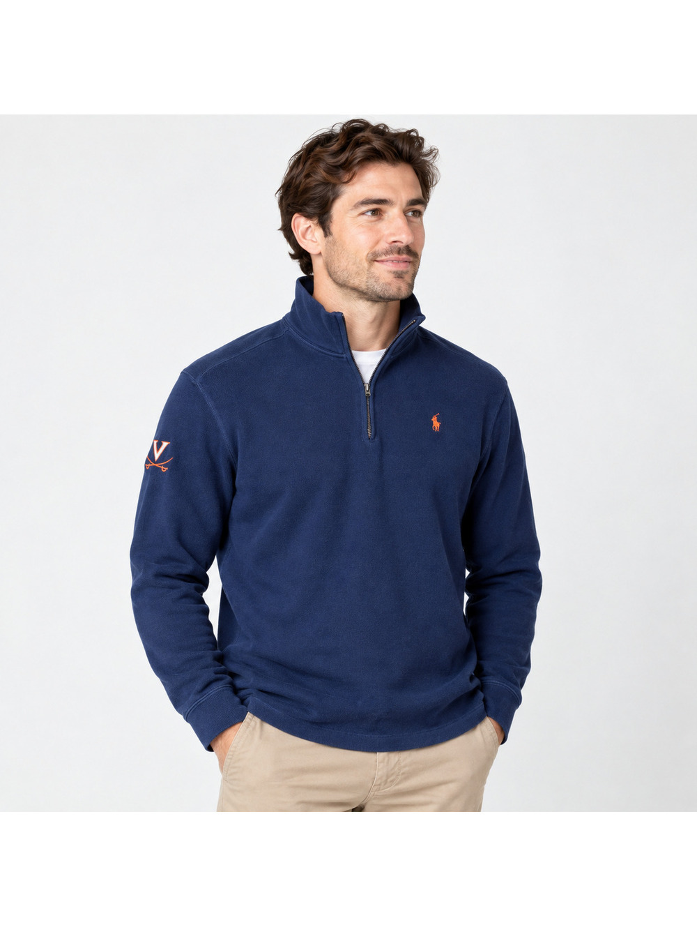 Polo Ralph Lauren UVA Fleece Virginia Navy Quarter Zip Pullover Men's L
